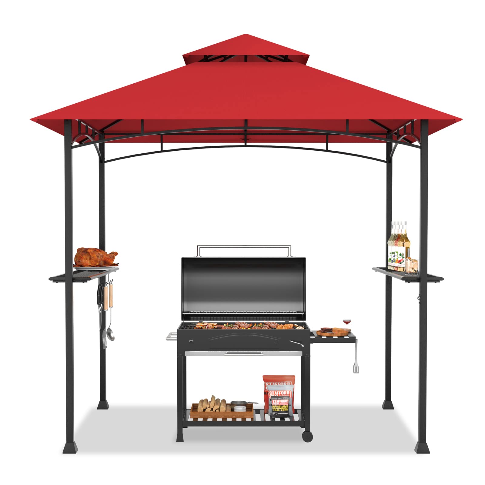 Tangkula 8X5 Ft Grill Gazebo, Double Tiered Outdoor Bbq Gazebo With 2 Side Shelves, 5 Hooks, Bottle Opener, Barbecue Grill Gazeb